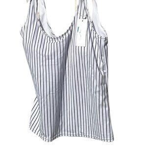 NWT Beachsissi Swim Tank Top Shirt Striped Black White Neutral Beach Women XL